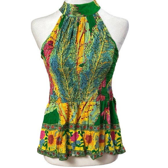 Cynthia Rowley Tropical Print Smocked Bodice Top Sz S - Picture 1 of 6